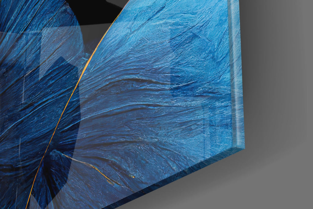 Sapphire Feather Spiral Gold Leaf Glass Wall Art