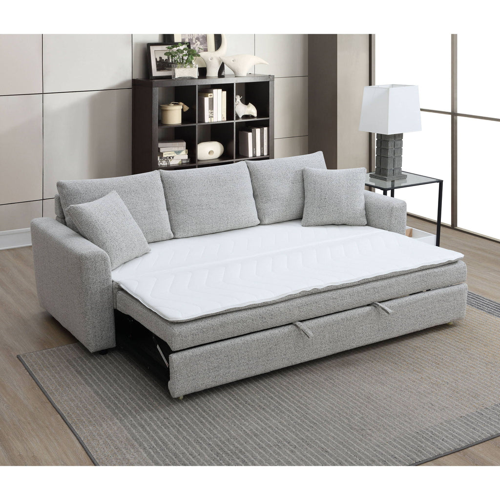 Connie Beige Bouclé Sleeper Sectional with Two Toss Pillows