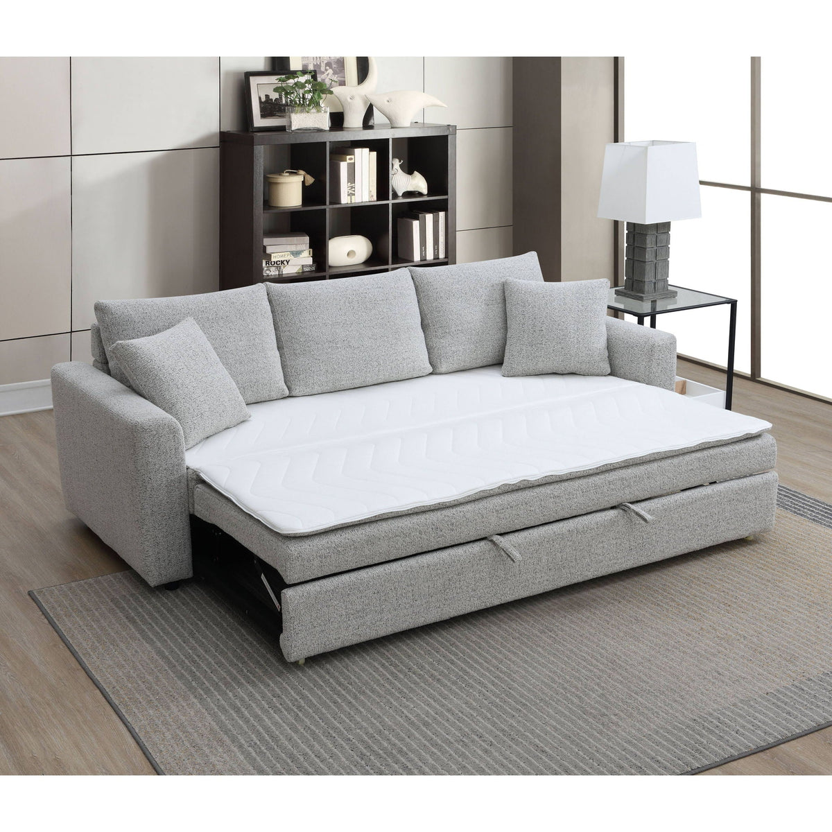 Connie Beige Bouclé Sleeper Sectional with Two Toss Pillows