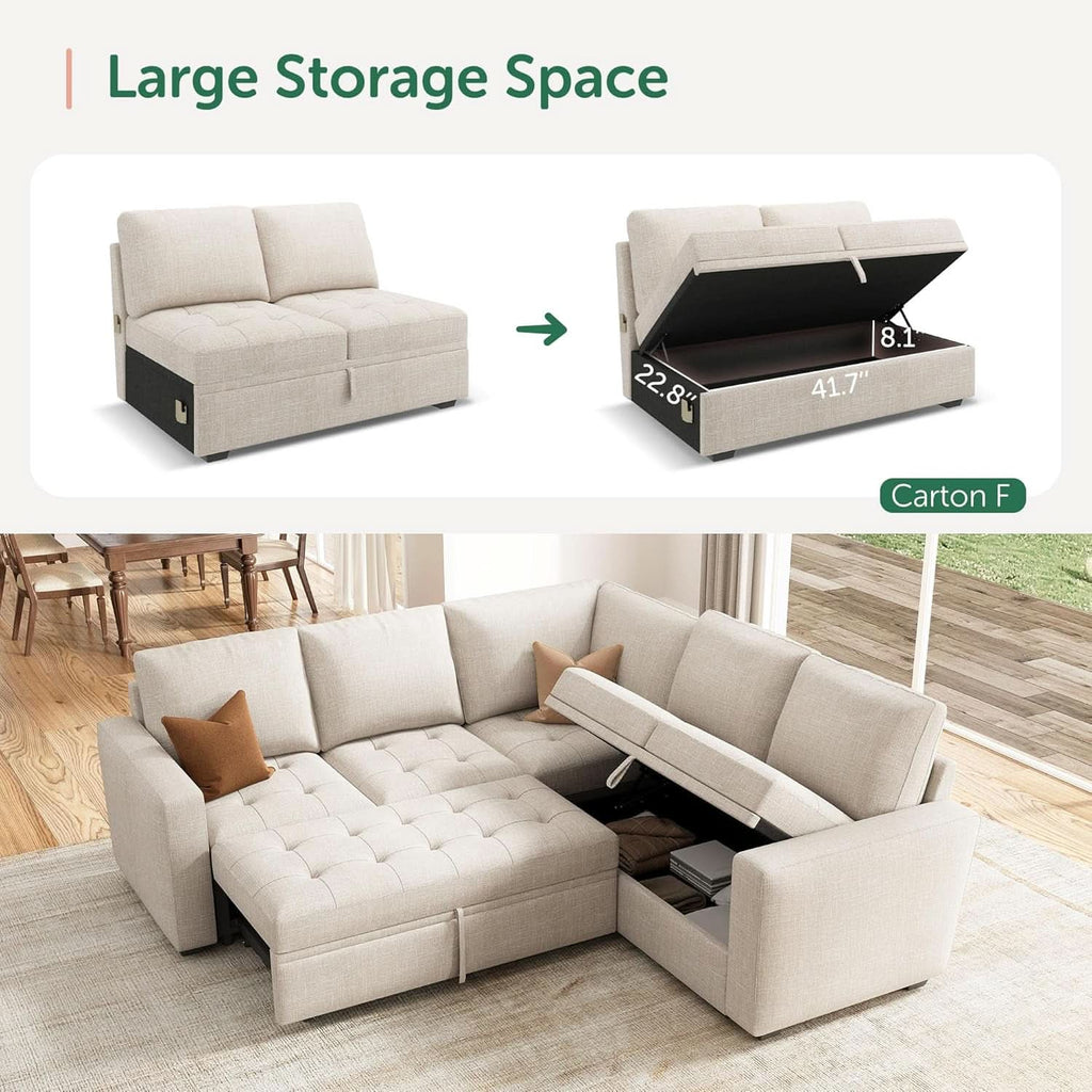 Beige Modular Sleeper Sectional with Storage