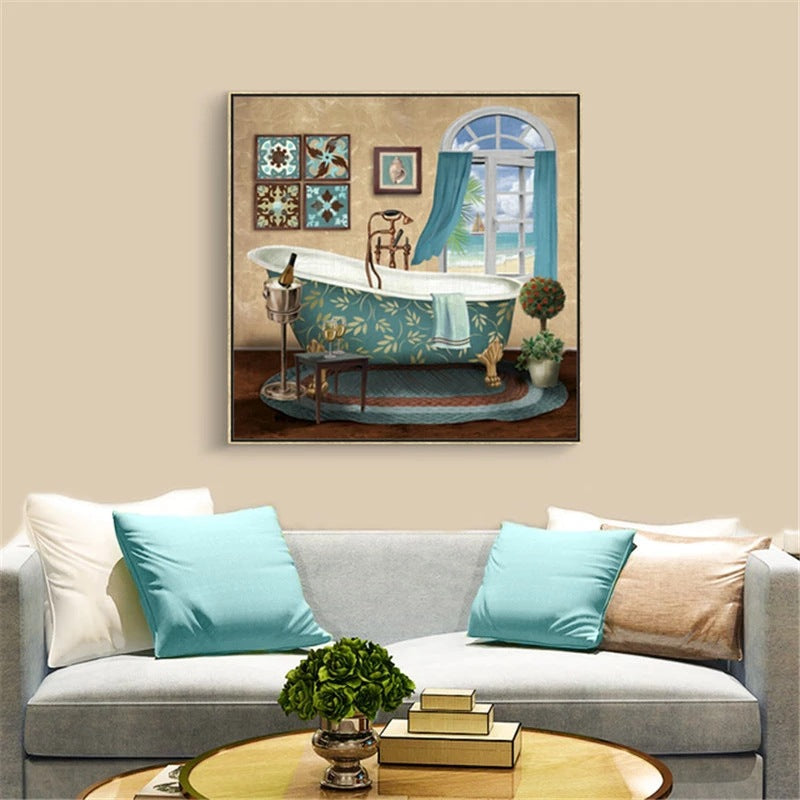 Retro Bathroom Canvas Wall Mural
