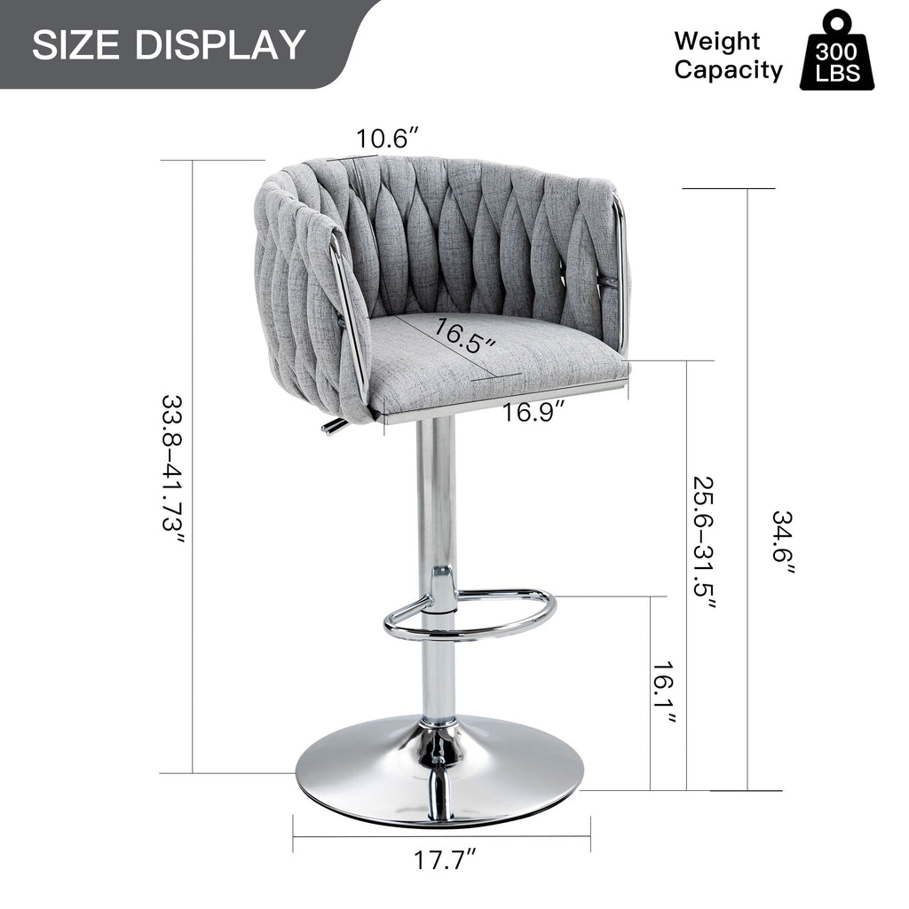 360 Degree Swivel Bar Stools Adjustable Counter Height Bar Chairs With Woven Back &