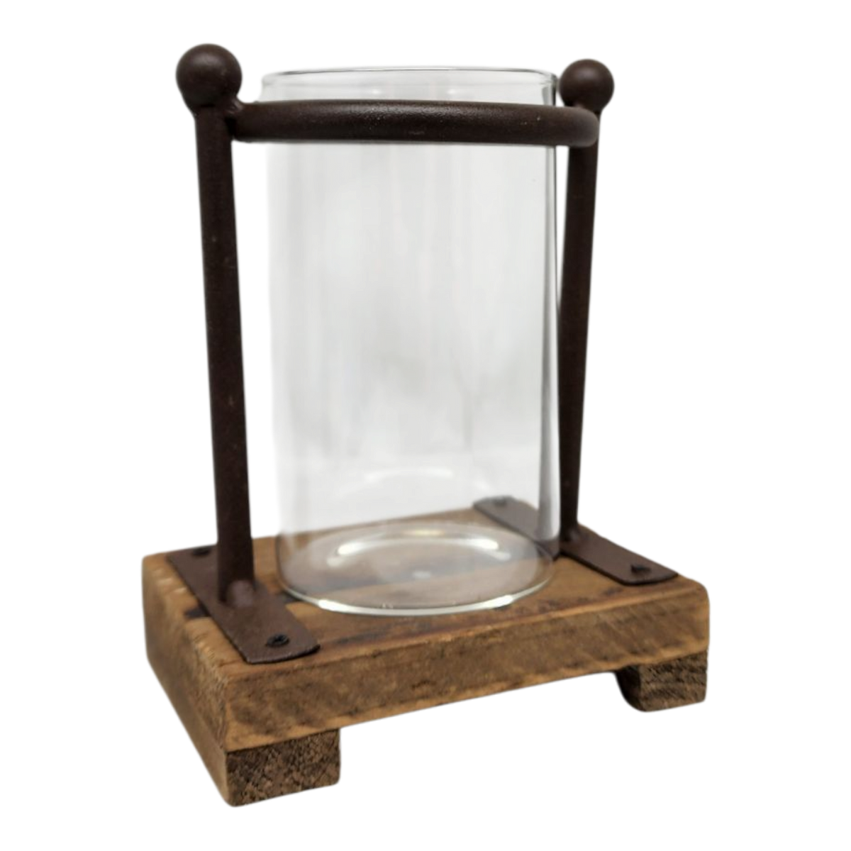 Rustic Industrial Wood - Metal - Glass Vase - 6 Inch
