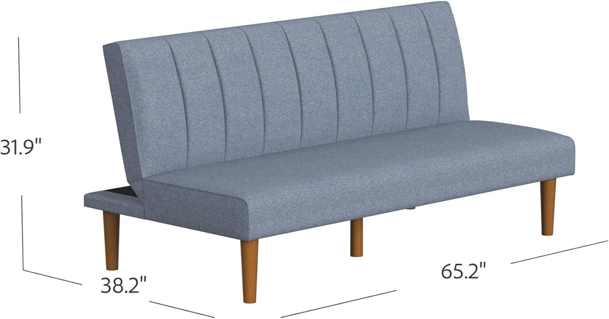 Blue Upholstered Convertible Futon Sofa Bed Dormitory