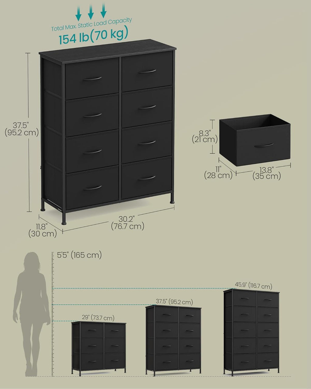 Black Eight Drawer Dresser For Bedroom Organization