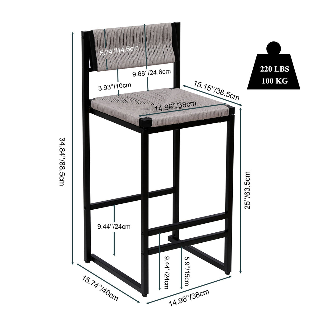 Bar Stools Paper Rope Weave Dining Chairs With Back Hand Weave Stools For Kichen