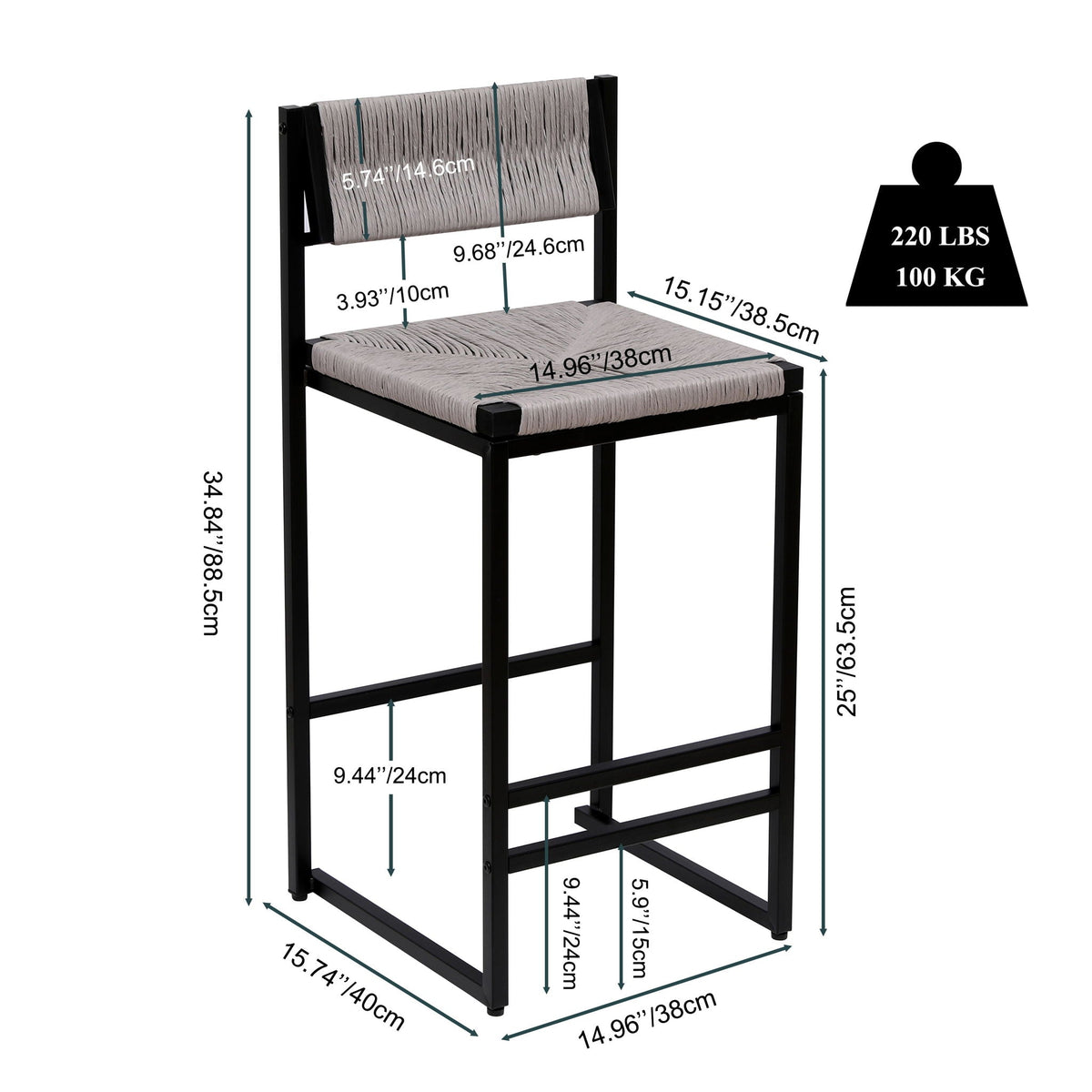 Bar Stools Paper Rope Weave Dining Chairs With Back Hand Weave Stools For Kichen