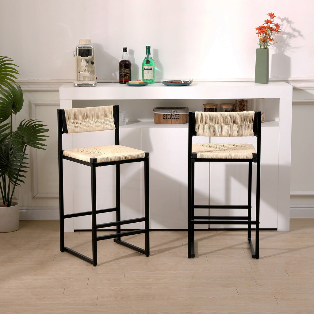 Bar Stools Paper Rope Weave Dining Chairs With Back Hand Weave Stools For Kichen
