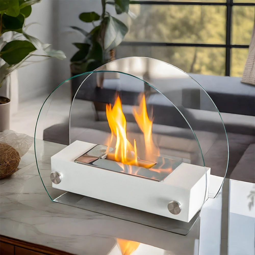 Portable White Tabletop Fireplace