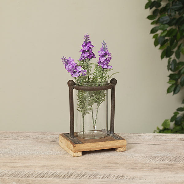 Rustic Industrial Wood - Metal - Glass Vase - 6 Inch