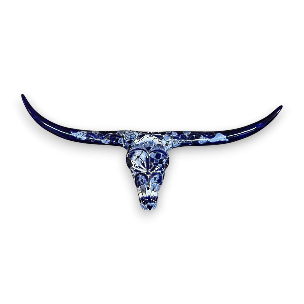 Blue & White Talavera Longhorn Skull Wall Art