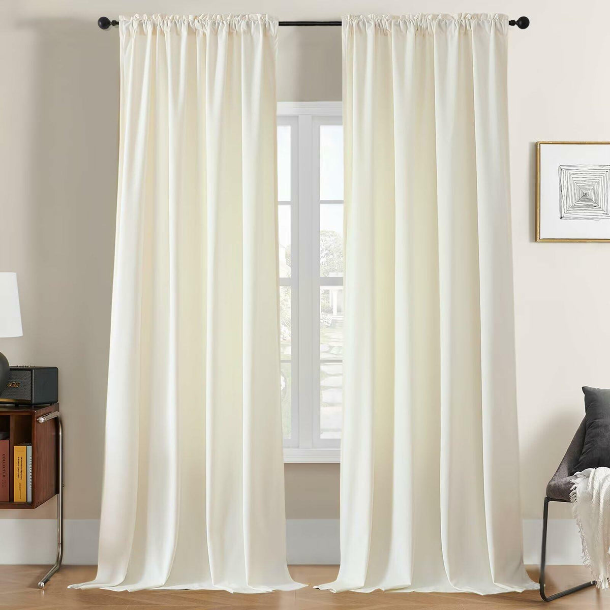 White Velvet Blackout Curtains, Set of Two