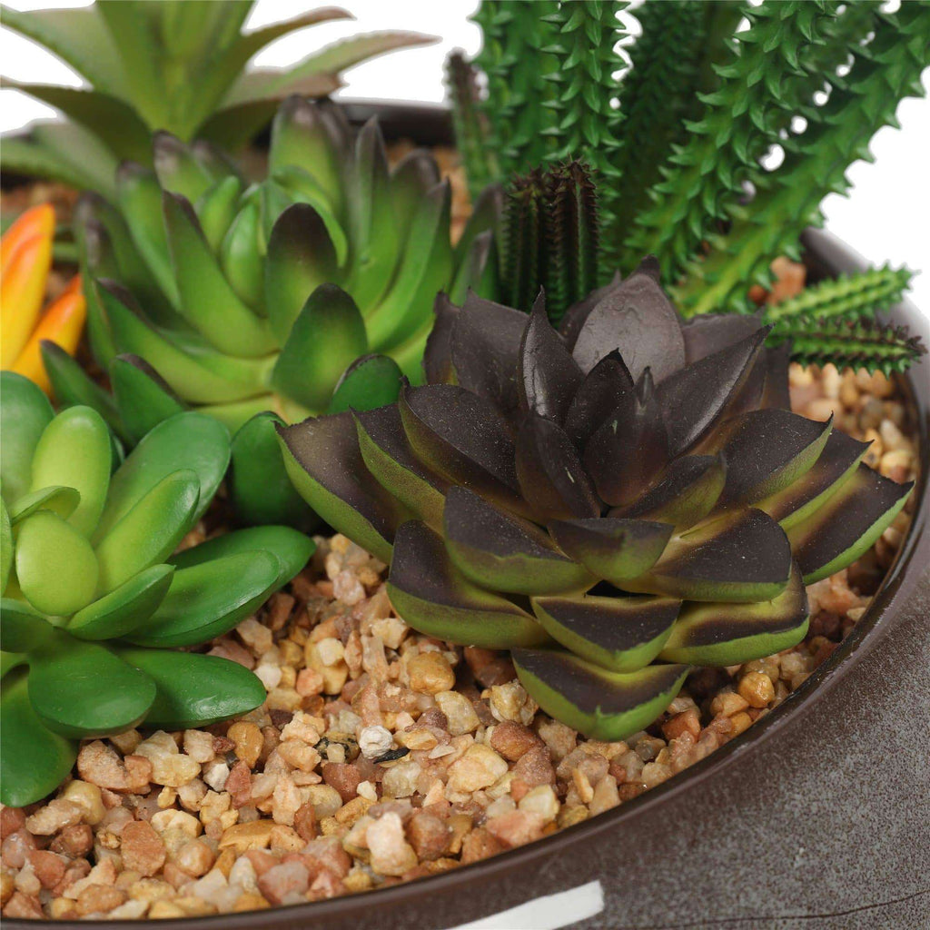 Potted Faux Succulents in Decorative Bowl