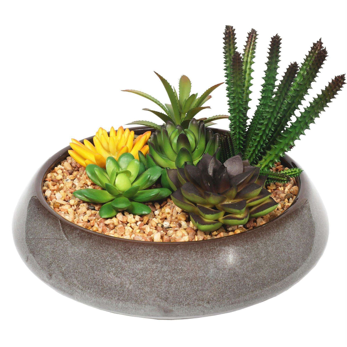 Potted Faux Succulents in Decorative Bowl