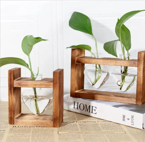 Heart-Shaped Glass Vase with Wood Stand