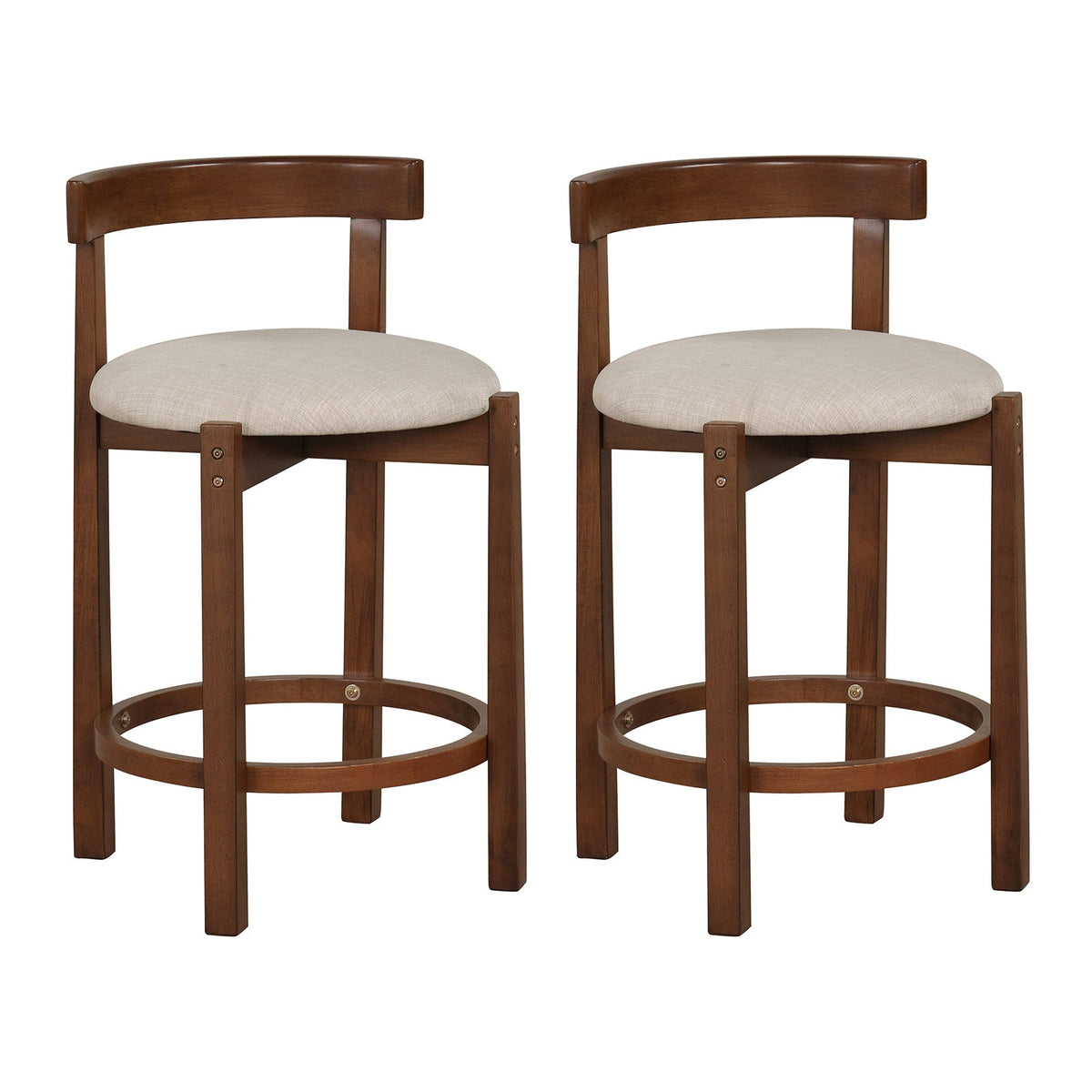 Beige 24-Inch Counter-Height Bar Stools, Set of 2