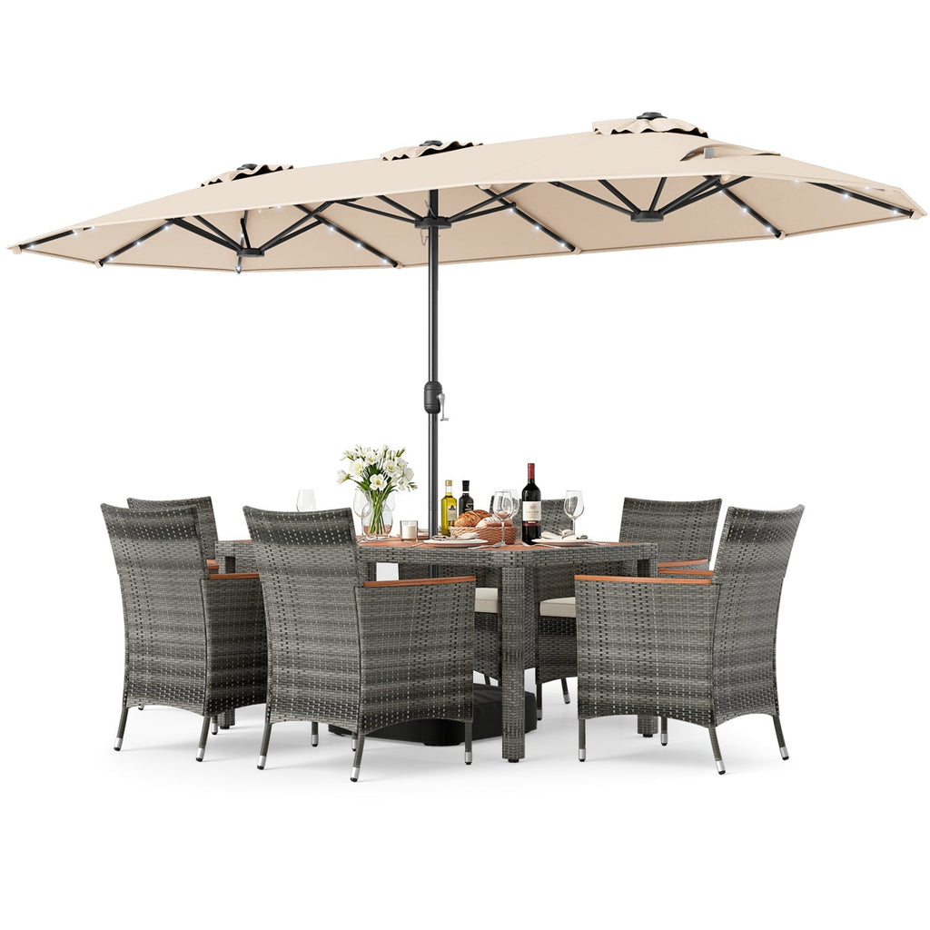 8-Piece Wicker Dining Set with Double-Sided Umbrella