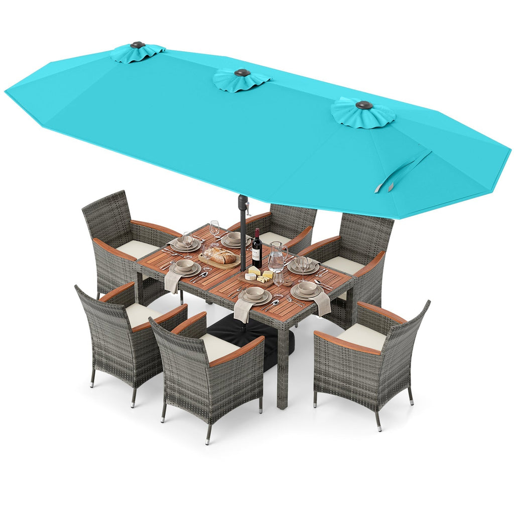 8-Piece Wicker Dining Set with Double-Sided Umbrella