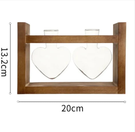 Heart-Shaped Glass Vase with Wood Stand
